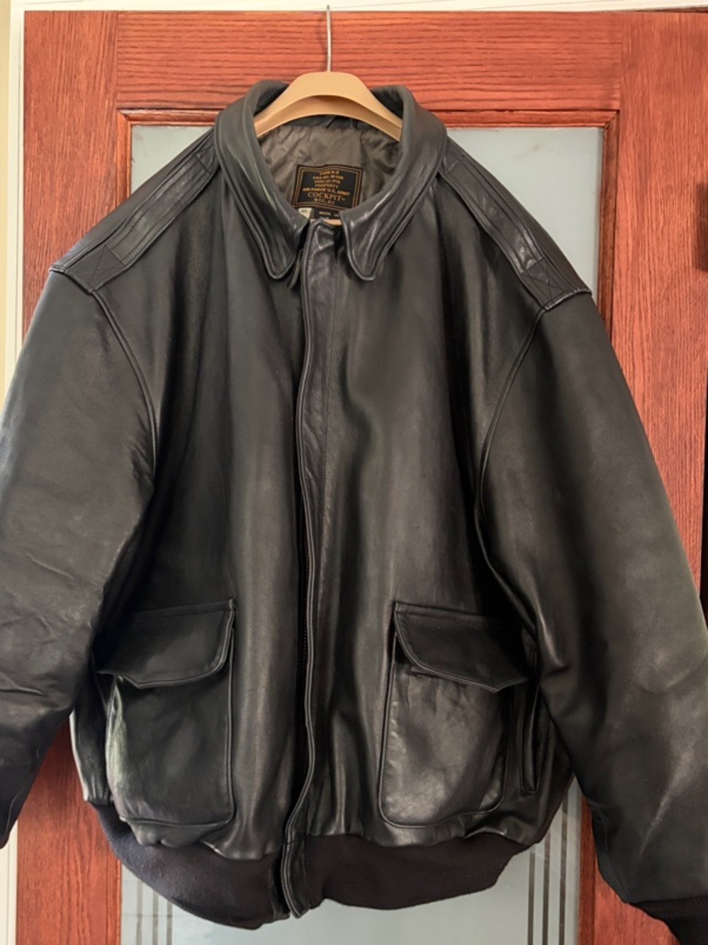 Men's Cockpit, Air Force Black Leather Bomber Jacket - Classic Flight Style 4XL